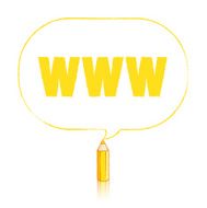 Yellow Pencil Drawing WWW in Rounded Oblong Speech Balloon