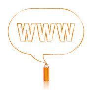 Orange Pencil Drawing WWW in Rounded Oblong Speech Balloon