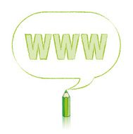 Green Pencil Drawing WWW in Rounded Oblong Speech Balloon