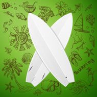 surfboard and hand draw surf icon