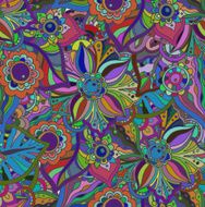 Seamless vector pattern with Doodle flowers and leaves N9