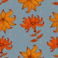Blue seamless texture with orange lilies Vector illustration