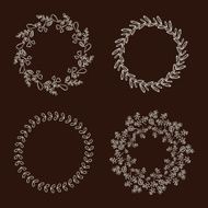 Collection of handdrawn wreaths on dark