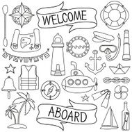 Doodle hand drawn nautical decor set