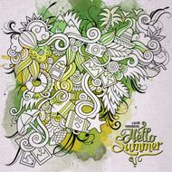 Summer doodles elements watercolor art background N4