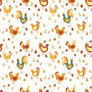 rooster hen and chicks seamless pattern N2