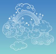 Doodle Clouds and rainbow Hand Drawn Vector N6