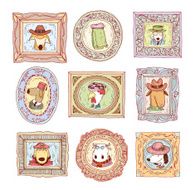 Set picture frames with animals portrait hand drawn vector illustration N7