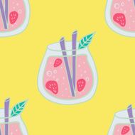 Cold Fresh Strawberry Cocktail Seamless Vector Pattern