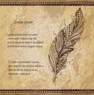 Artistically drawn stylized vector tribal graphic feather