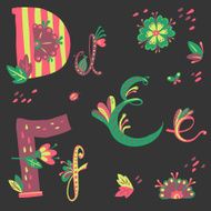 Vector colorful flower font Art Deco alphabet N7