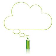 Green Pencil Drawing Flat Cloud Thought Balloon N2