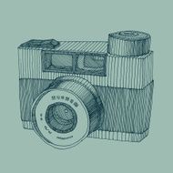 hipster photo camera engraved retro style hand drawn vector N2