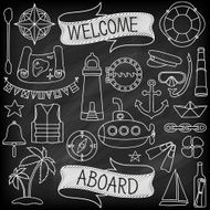 Doodle hand drawn nautical decor set N2