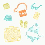 Hand drawn doodle travel set
