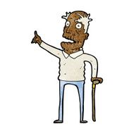 cartoon old man with walking stick N14