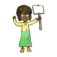 cartoon hippie girl with protest sign N10