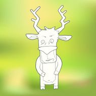 Vector Illustration Hand-drawn cute deer on blurred green background