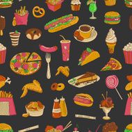 Colored hand drawn fast food pattern N2