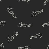 Hippocampus doodle seamless pattern background N2