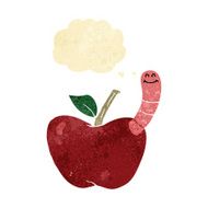 cartoon apple with worm thought bubble N51