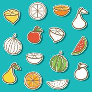 Set of stickers with hand drawn fruits N2