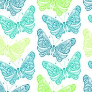 Zentangle stylized sea Butterfly seamless pattern Hand Drawn ve