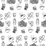 Hand drawn Seamless vector pattern Kitchen food background N2