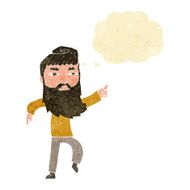 cartoon bearded man pointing the way with thought bubble N11