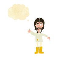 cartoon hippie man giving thumbs up symbol with thought bubble N11