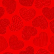 Seamless pattern with sketching hearts red