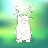 Vector Illustration Hand-drawn sitting sad deer on blurred green