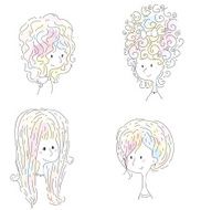 Four cute sketches of girls with long hair