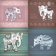 Vintage set of banners with ethnic elephants