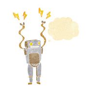 cartoon funny robot with thought bubble N86