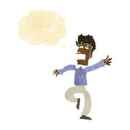 cartoon man panicking with thought bubble N60