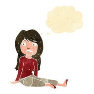 cartoon girl sitting on floor with thought bubble N11