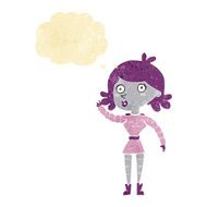 cartoon robot woman waving with thought bubble N20