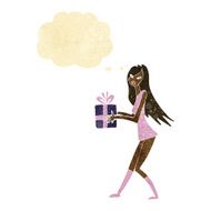 cartoon fashion girl with present thought bubble N11