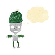cartoon robot wearing hat with thought bubble N4