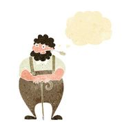 cartoon farmer leaning on walking stick with thought bubble N10