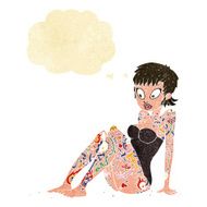 cartoon tattoo girl in swimsuit with thought bubble N10