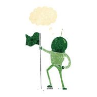 cartoon astronaut planting flag with thought bubble N10