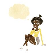cartoon attractive woman sitting thinking with thought bubble N11