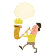 cartoon man blowing saxophone with thought bubble N9