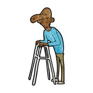cartoon old man with walking frame N13