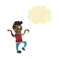 cartoon happy man doing funny dance with thought bubble N20