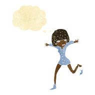cartoon woman kicking off sock with thought bubble N11