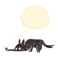 cartoon dog sniffing floor with thought bubble N5