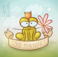 Card template with vintage ribbon and frog holding flower N2